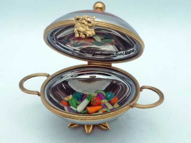 New French Limoges Trinket Box Silver Chinese Wok with Vegetables