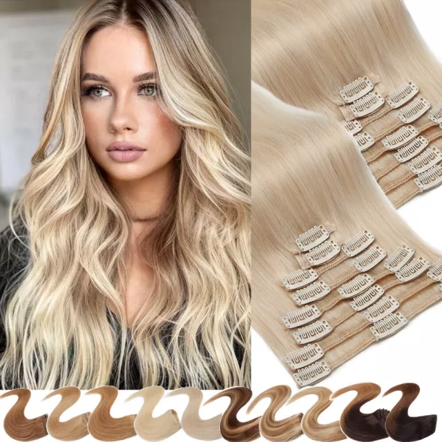 120g Dick Clip in Extensions 100% Remy Echthaar Haarverlangerung 8 Tressen 60CM