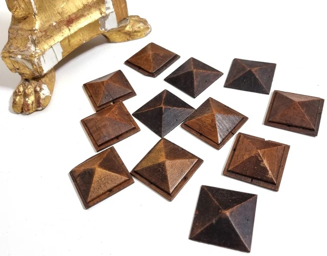 Antique wood carving Diamond panel applique Set 12 Small Architectural salvage