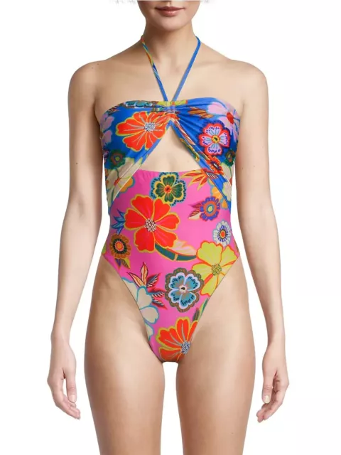 New by Anthropologie Farm Rio Full Garden Halter One-Piece Swimsuit S $195 NWT 3