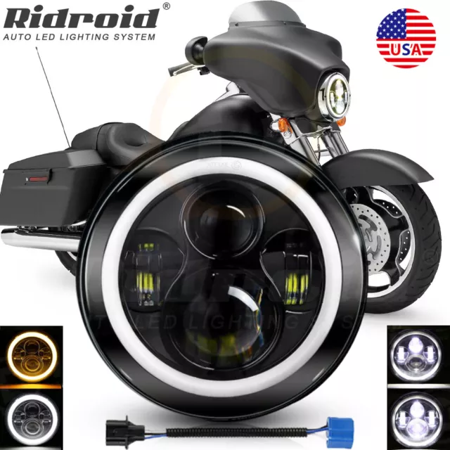 7" Motorcycle LED Headlight Projector Halo DRL For Harley-Davidson Street Glide