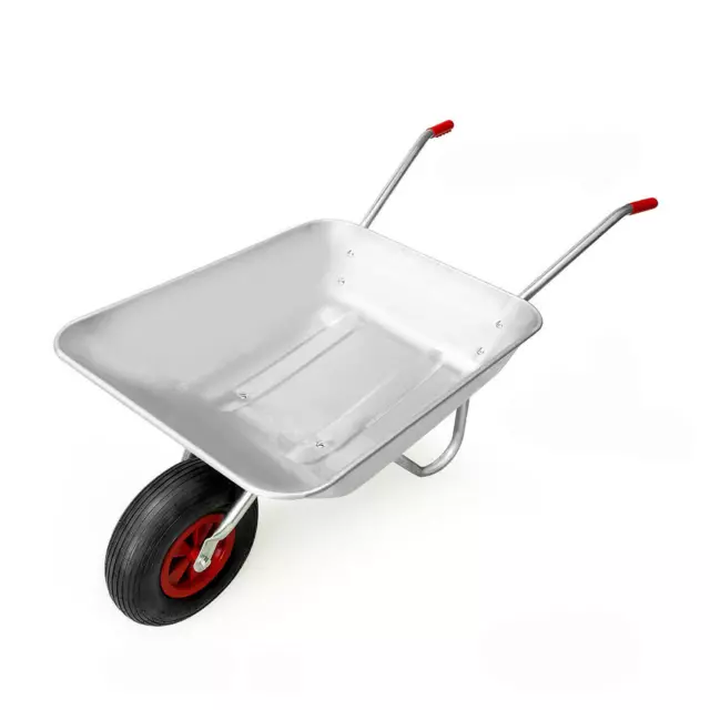 65L Wheelbarrow Home Garden Heavy Duty Galvanised Metal Cart with Pneumatic Tyre