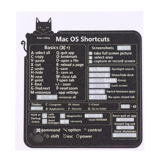 1PC Design for Mac OS System Keyboard Shortcut Sticker Black No residue Lapto  g