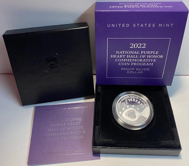 United States Mint 2022 National Purple Heart Hall Of Honor Proof Silver Dollar