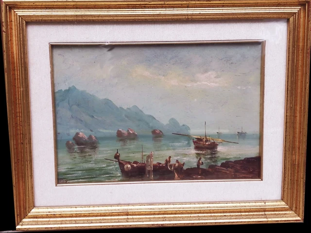 ROSSI ALBERTO(TORINO 1858-1936)-MARINA FIRMATA dipinto olio su tavola CM.32X20