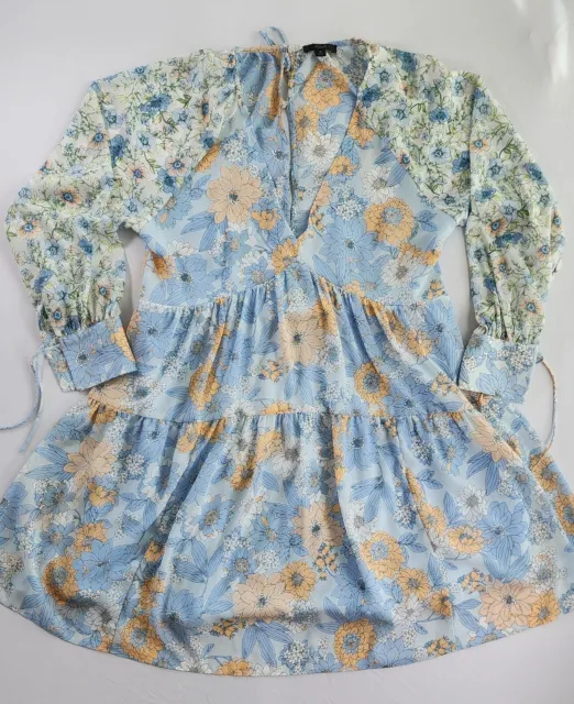 J. Crew Womens Long-sleeve Crinkle Chiffon Dress In Mixed Floral Blue Size 6