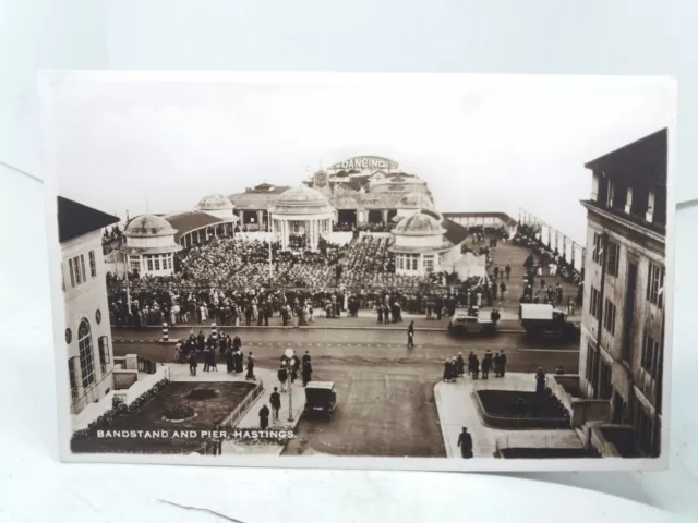 Bandstand and Pier Hastings Sussex Vintage RP Postcard 1950s