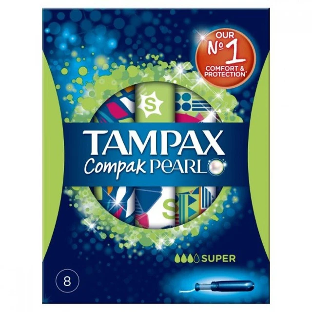 Aplicador de súper tampones Tampax Pearl Compak, 8 cada uno