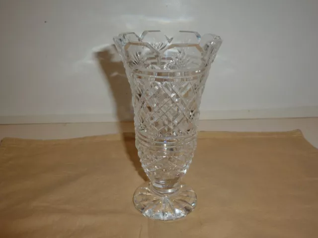 Lovely Waterford Crystal Georgian Strawberry Footed Vase, Raised Diamond Design