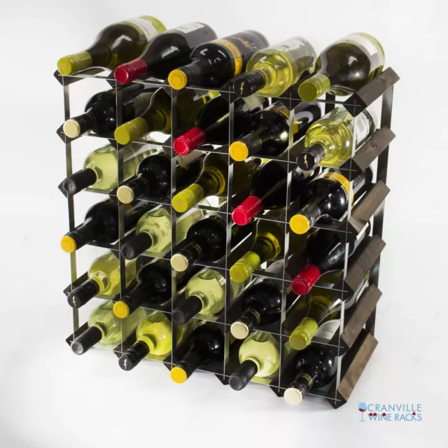 Cranville wine rack storage 30 bottle dark oak stain wood and metal assembled