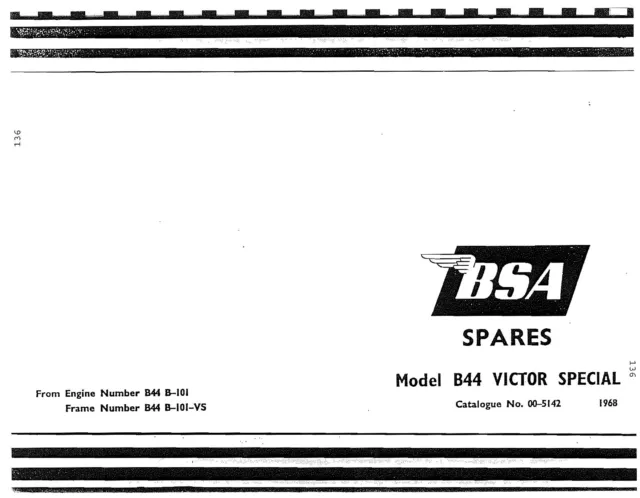 BSA Parts Manual Book 1968 B44 Victor Special