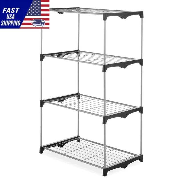 Whitmor 4-Tier Shelf Tower Closet System, Black and Silver - Metal - For Bedroom