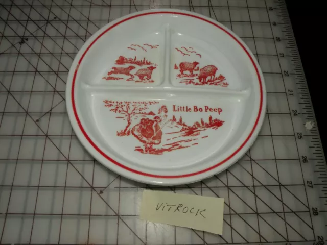 Little Bo Peep Divided Child’s Plate Fire-King Vitrock RED 1940'S MILK GLASS