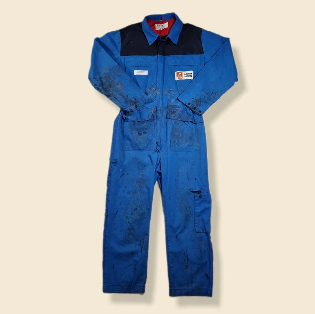 Tute da lavoro denim blu vintage anni '90 effetto invecchiato taglia small