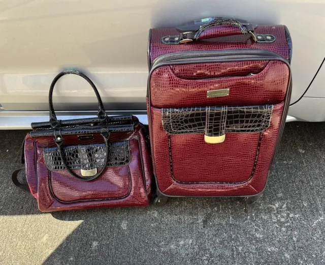 2 Pc. Samantha Brown Classic Red Croc Embossed Wheeled Luggage w/ Carryon Bag 2