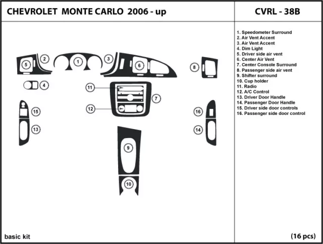 Carbon Fiber Dash Trim Kit for Chevrolet Monte Carlo 2006-2007 Interior Overlay