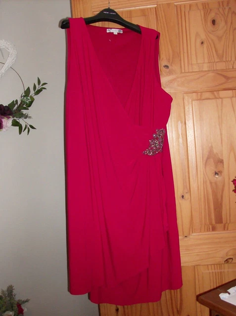 Abito e giacca Joanna Hope da donna con paillettes rosse impreziosite stile avvolgente UK taglia 26 nuovi