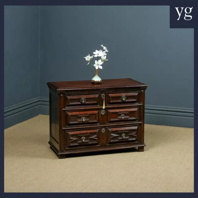 Small Antique English 17th Century  Oak Geometric Moulded Chest of Drawers