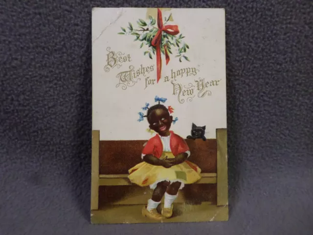 Vintage 1909 POST CARD Black Americana New Year  embossed business comm. Weidman