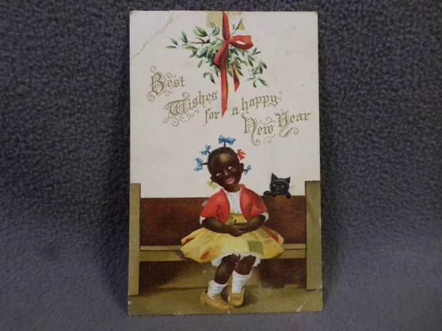 Vintage 1909 POST CARD Black Americana New Year embossed business comm. Weidman Vintage 1909 POST CARD Black Americana New Year embossed business comm. Weidman