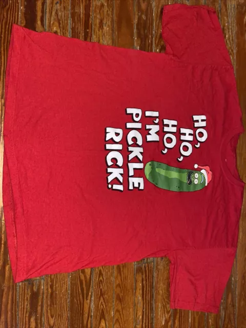 Rick and Morty Men’s 2XL Graphic Print T-shirt Christmas Pickle Rick Red