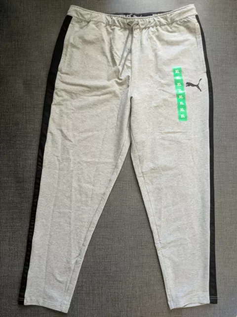 PUMA Men's Pants Stretchlite Training Gray w/Black Logo Draw Strings and Pockets