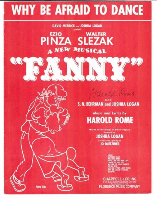 Autograph HAROLD ROME Vintage Sheet Music WHY BE AFRAID TO DANCE / FANNY 1954