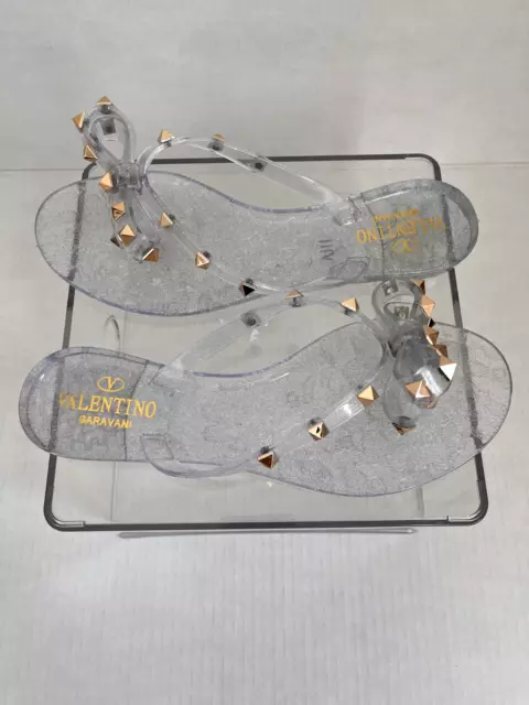 Valentino Rockstud Bow Flip Flops Clear Glitter Jelly Sandals 38/7.5-8