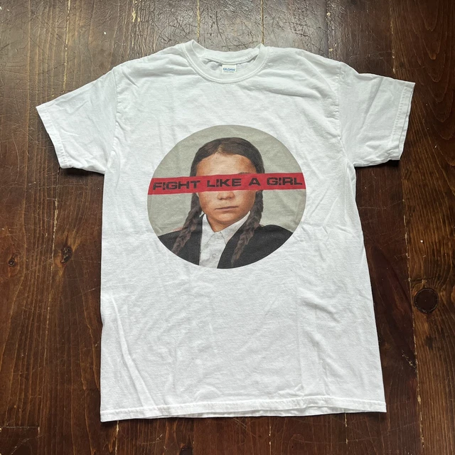 Greta Thunberg Fight Like A Girl White Graphic T-shirt Medium Greta Thunberg Fight Like A Girl White Graphic T-shirt Medium