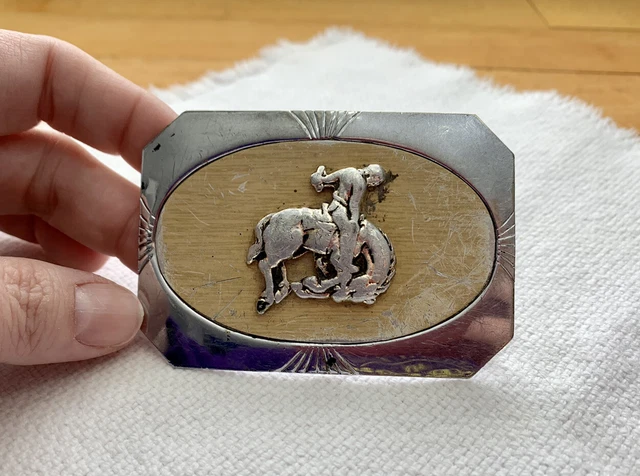 VINTAGE BELT BUCKLE Bronc Riding Saddle Horse Silver Colour Cowboy ...