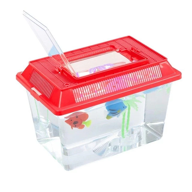 Plastic Mini Aquarium Fish Tank Starter Mini Goldfish Tank with Carry Handle Lid 2