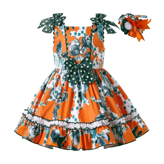 Pettigirl Girls Spanish Dress 2 3 4 5 6 7-8 9-10 11-12  Floral Polka Dot Summer