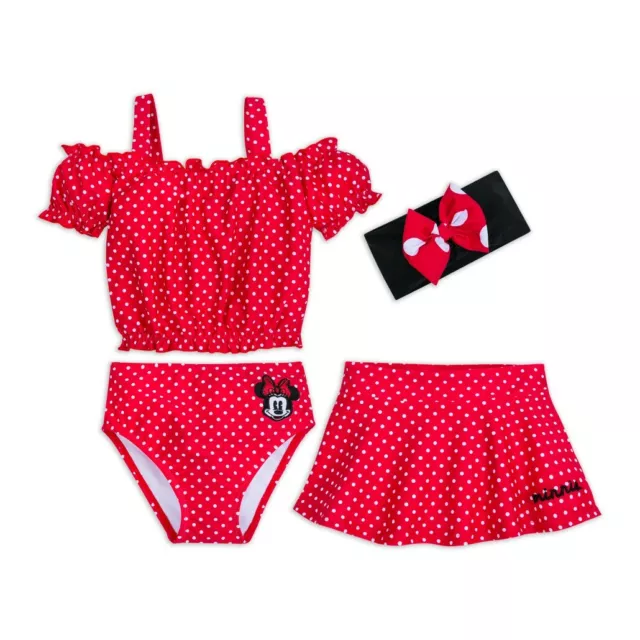 NWT Disney Store Minnie Mouse Swimsuit 4 pc UPF 50+ Girls 5/6