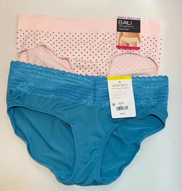 NWT 2 MIXED LOT Warner's Bali Hipster Panties 2H63/5609J Dots/Blue Size 6/M