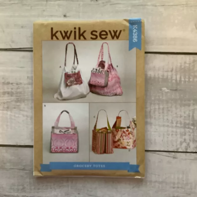 Kwik Sew 4386 Sewing Pattern Reusable Grocery Totes Fabric Bags 4 Styles UNCUT