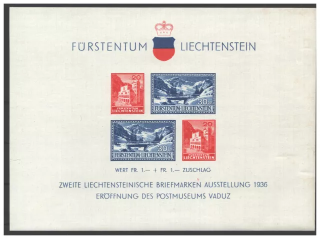 Liechtenstein 1936 - Mi. Block 2  "Ausstellung Vaduz" postfrisch