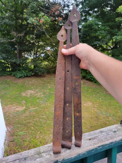 Antique 3-Hand Forged Iron Barn Door Strap Hinge