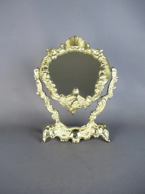 Vintage Espejo Orientable en Metal Plata Decorado