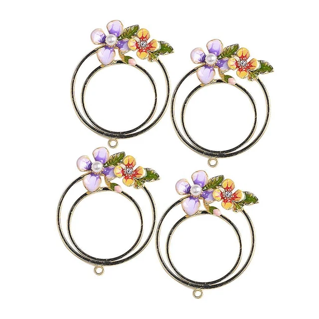 4 Stück Emaille Charms Anhänger Legierung Perle Blume DIY Schmuckzubehör 3