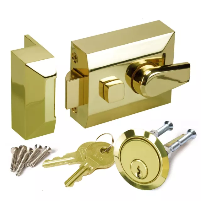 NIGHT LATCH 60mm NIGHTLATCH FOR FRONT DOOR WITH A BRASS CYLINDER AND 2 KEYS NEW