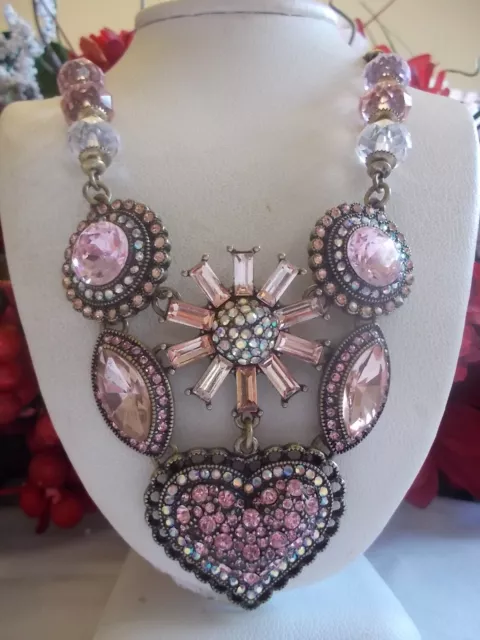 Betsey Johnson Paved Crystal Heart Frontal Statement Necklace (No Earrings)