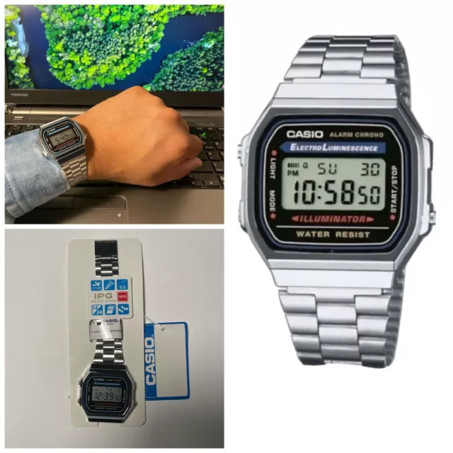 CASIO Retro Classic Unisex Digital Bracelet Watch-A168WA- Silver-2Year Warranty