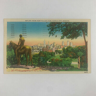 Postcard Missouri Kansas City MO Penn Valley Park Skyline 1957 Posted Linen