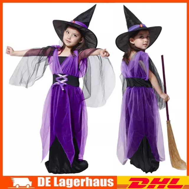 Hexenkostüm Kinder Halloween Hexe + Hut Hexen Kostüm Fasching Kinderkostüm