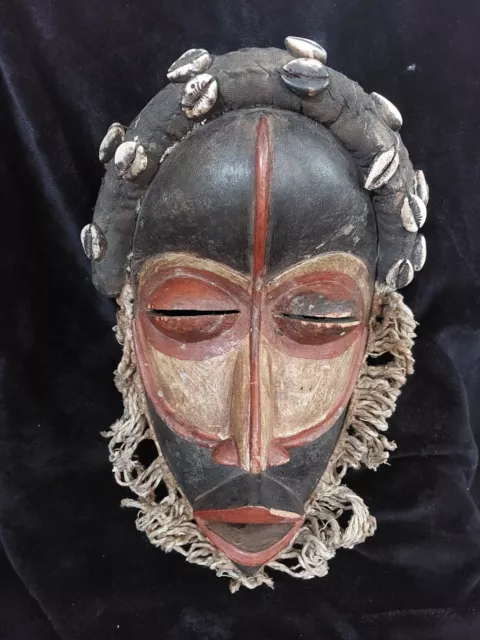 Hand Carved African Dan Tribe Wooden  Mask with Shells Ivory Coast
