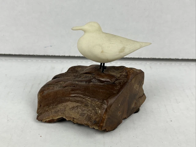 Vintage Signed John Perry Single Seagull on Burl Wood MCM Art Sculpture