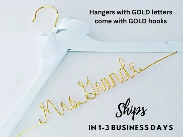 Personalized Wedding Dress Hanger for the Bride or Bridesmaid with gold letters