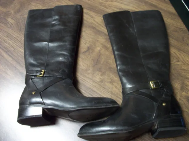 Ralph Lauren Mariah Soft Leather Women's Size 6 Tall Boots Black, Wide Calf