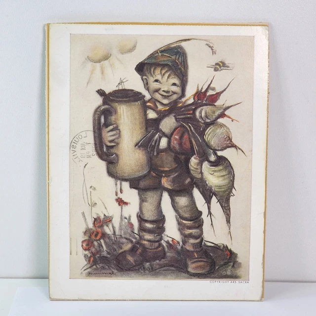 Vintage Boy Holding Watering Can & Vegetables Copyright Ars Sacra Art Picture