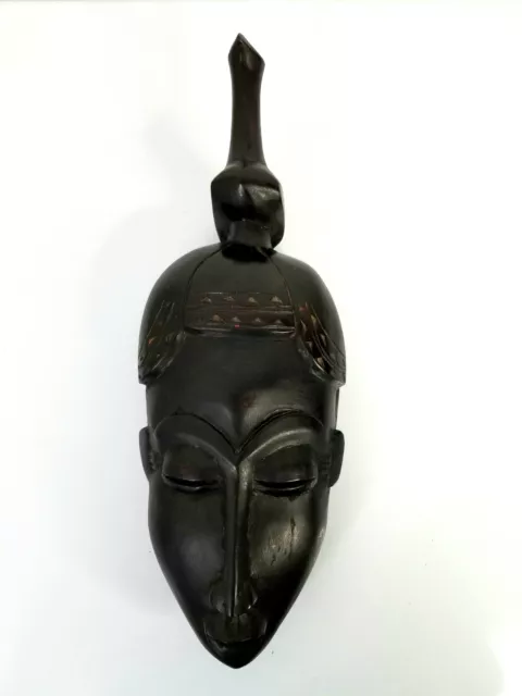 Wood Mask BAULE Bird Crest Hand Carved Ivory Coast African Tribal Art 15"